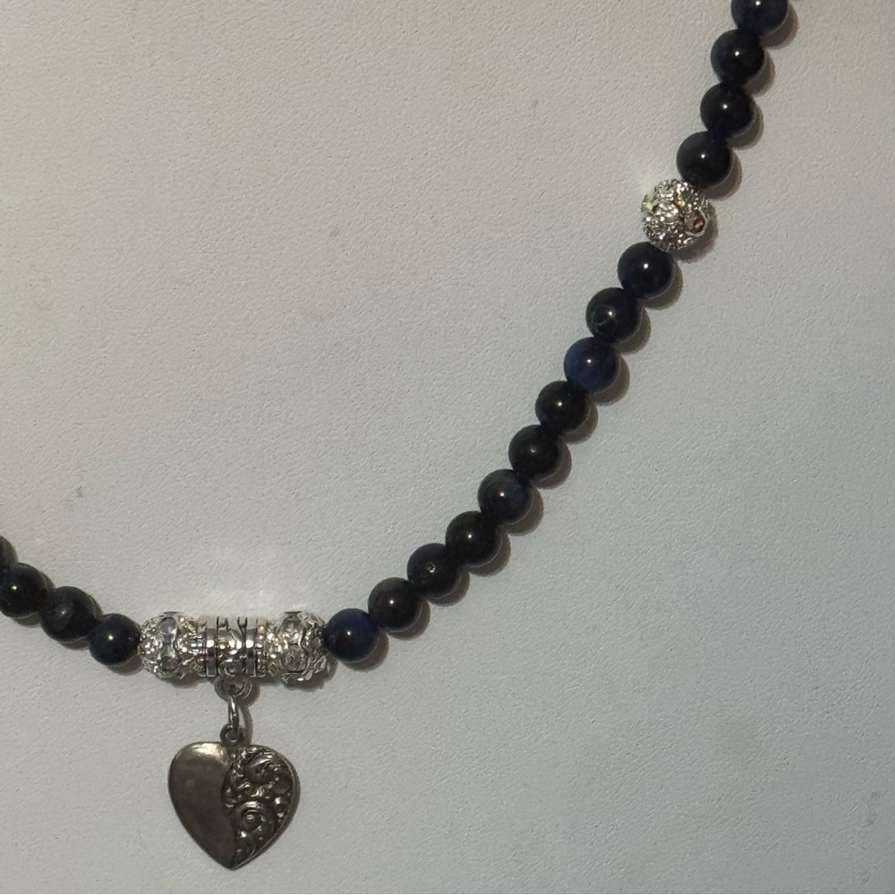 Artisan Blue Tiger’s Eye Gemstone and Silver Tone Beaded Necklace - Picture 3 of 5
